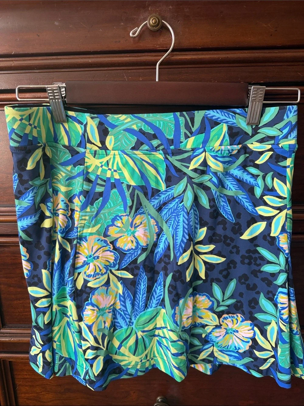 Lilly Pulitzer Navy Floral Circle Skirt with Teal & Yellow Accents